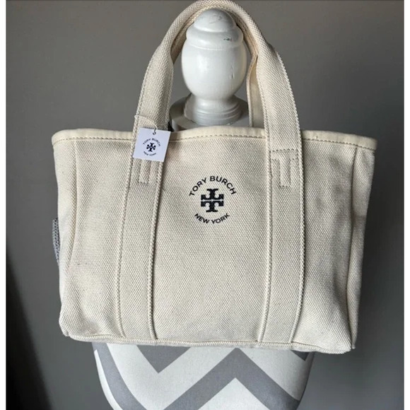 TORY BURCH NWT Small Mini Mercer Canvas Tote Bag in Neutral Cream - Picture 5 of 11